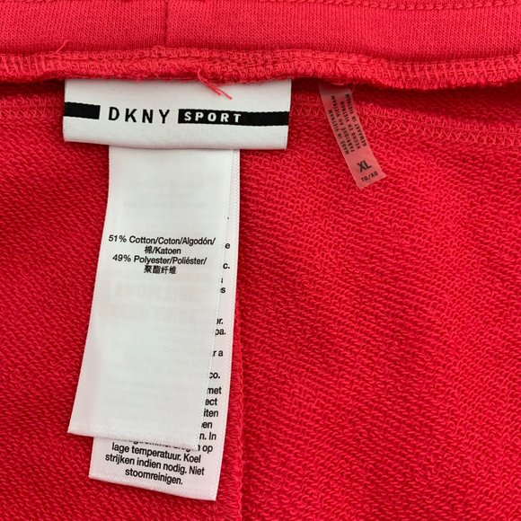 DKNY Sport Logo Tab Fleece Shorts Sweats Drawstring Bright Pink Size XL NEW - Picture 4 of 4